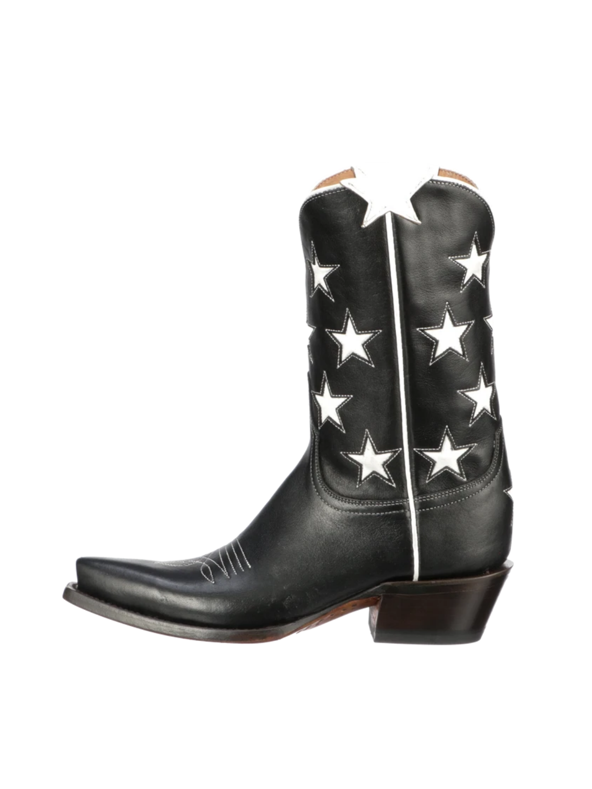 Star Inlays Snip-Toe Wide Mid Calf Western Boots For Women - Black