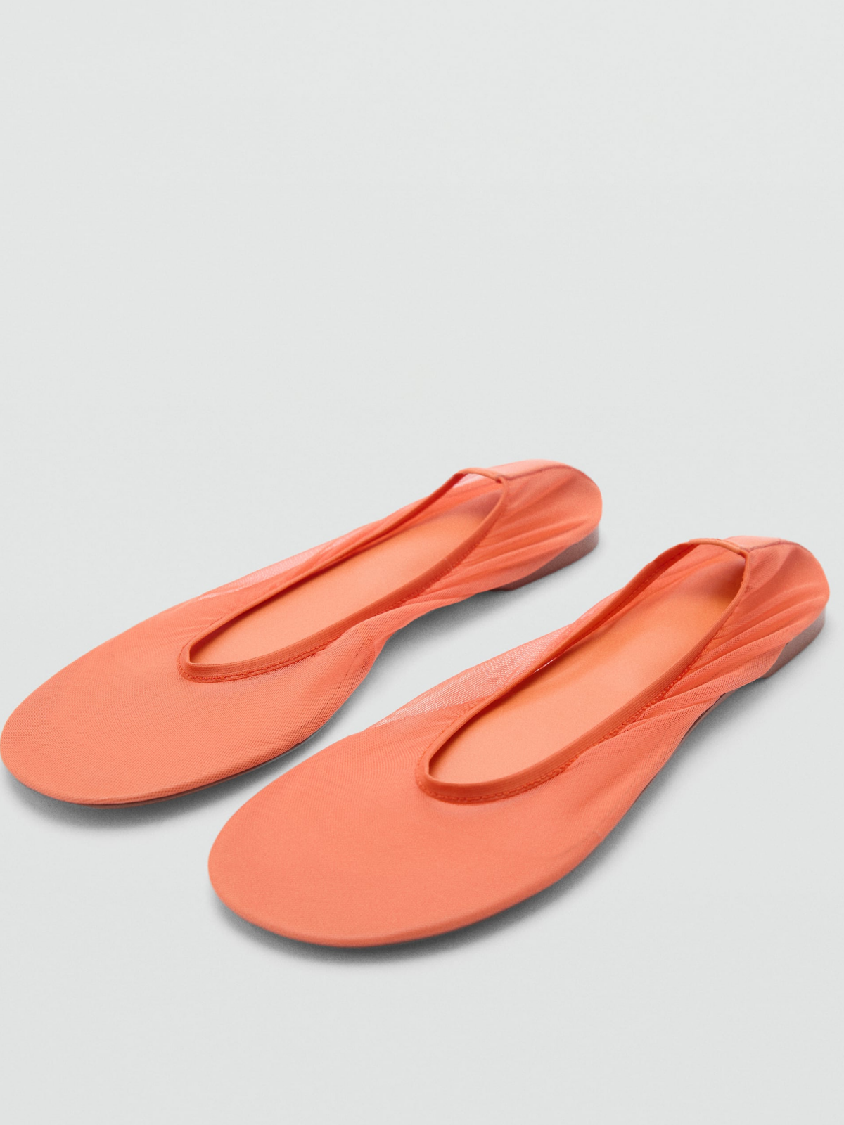 Orange Semi-Transparent Mesh Flats Elastic Ballerinas