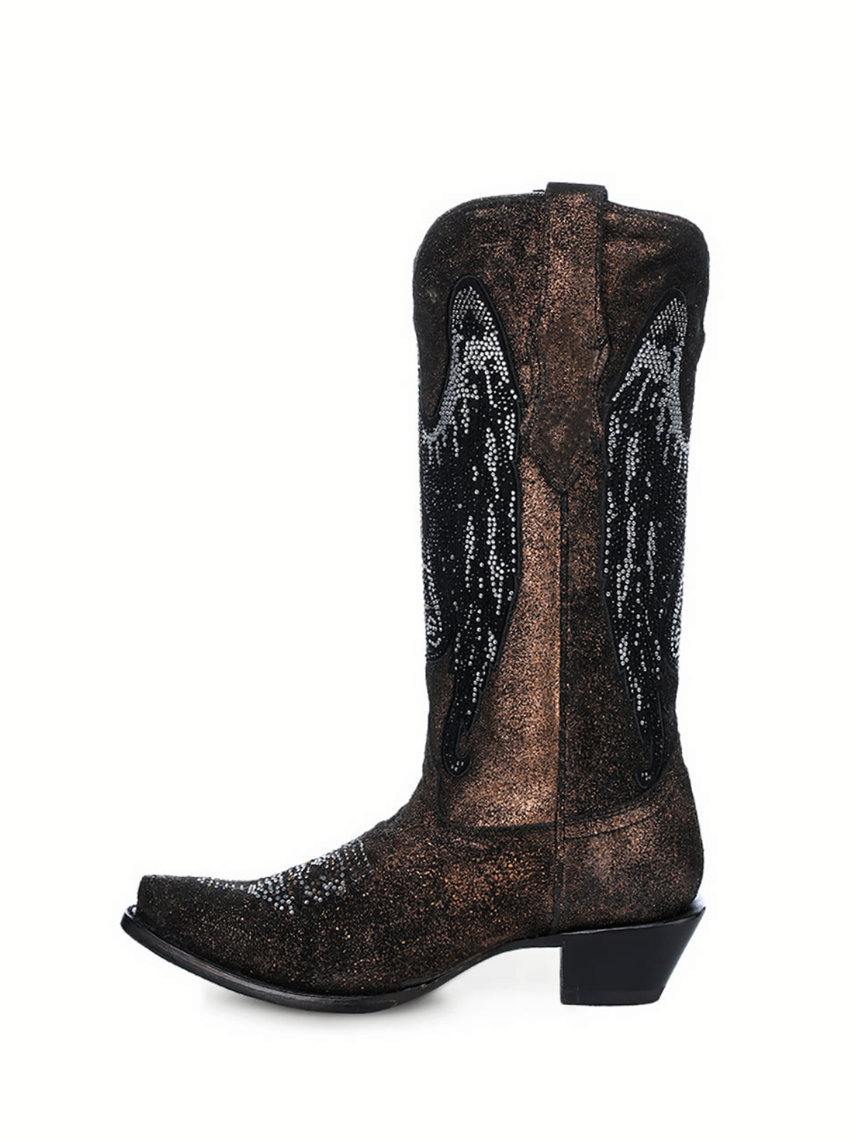 Metallic Bronze Snip-Toe Studded Rhinestone Wide Mid Calf Tall Cowgirl Boots