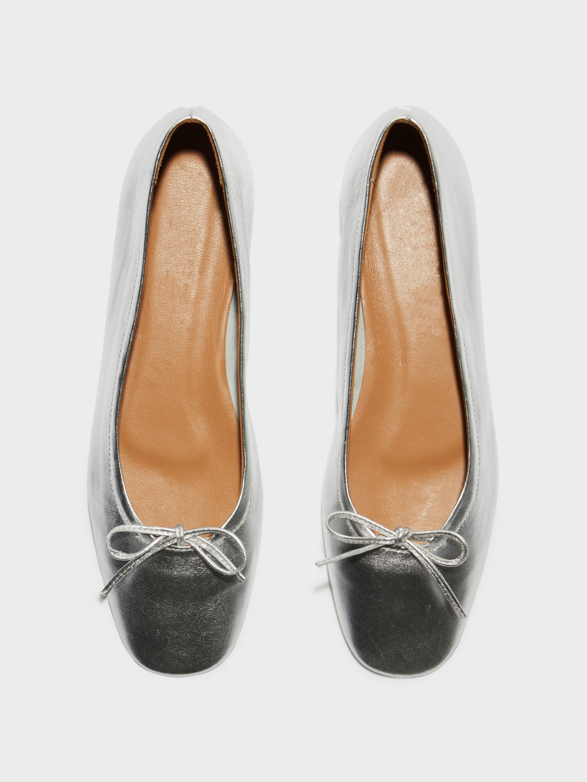 Metallic Silver Square-Toe Ballet Bow Flats