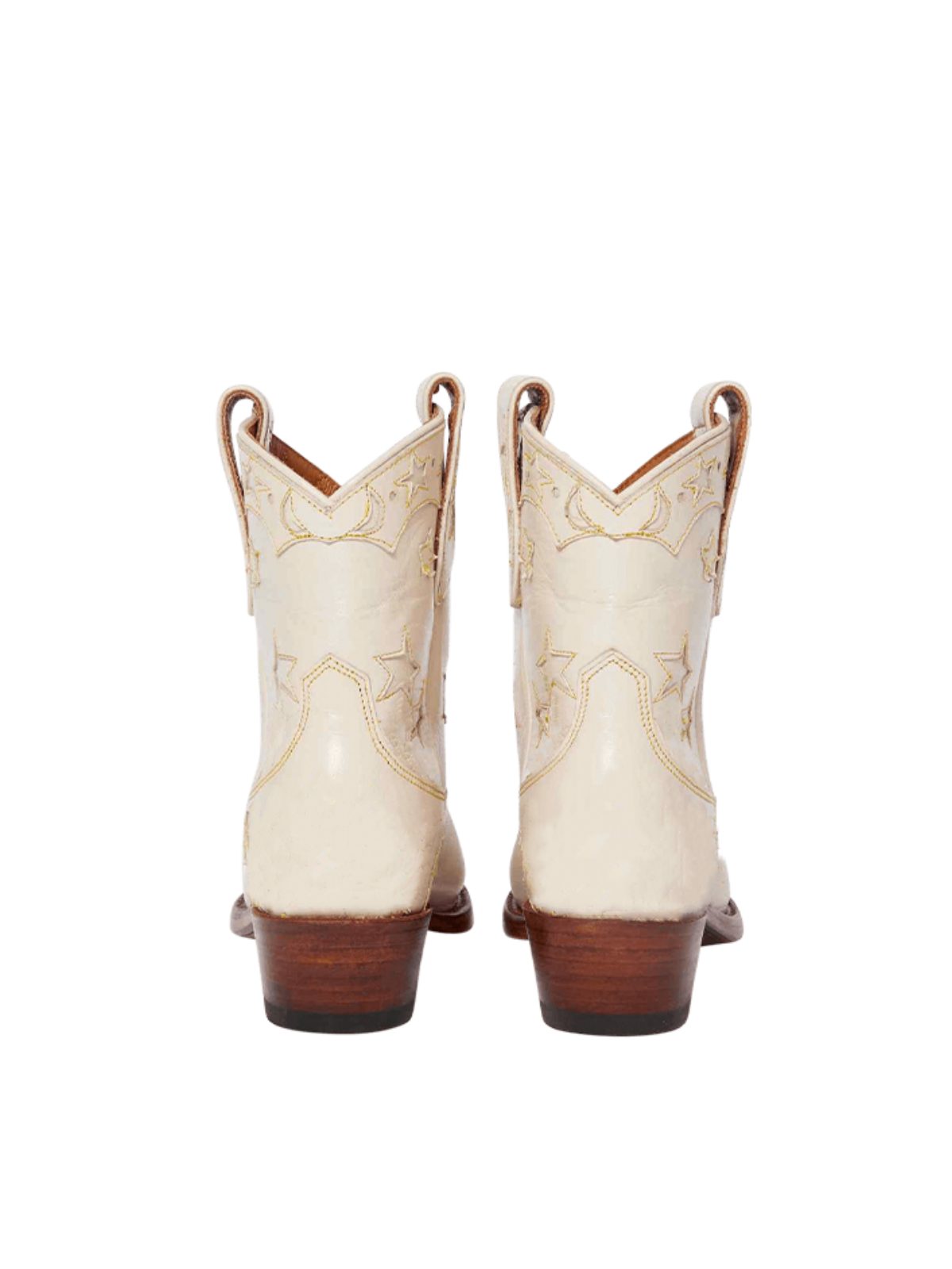 Cream Snip-Toe Cowgirl Western Ankle Booties With Star Inlay And Applique