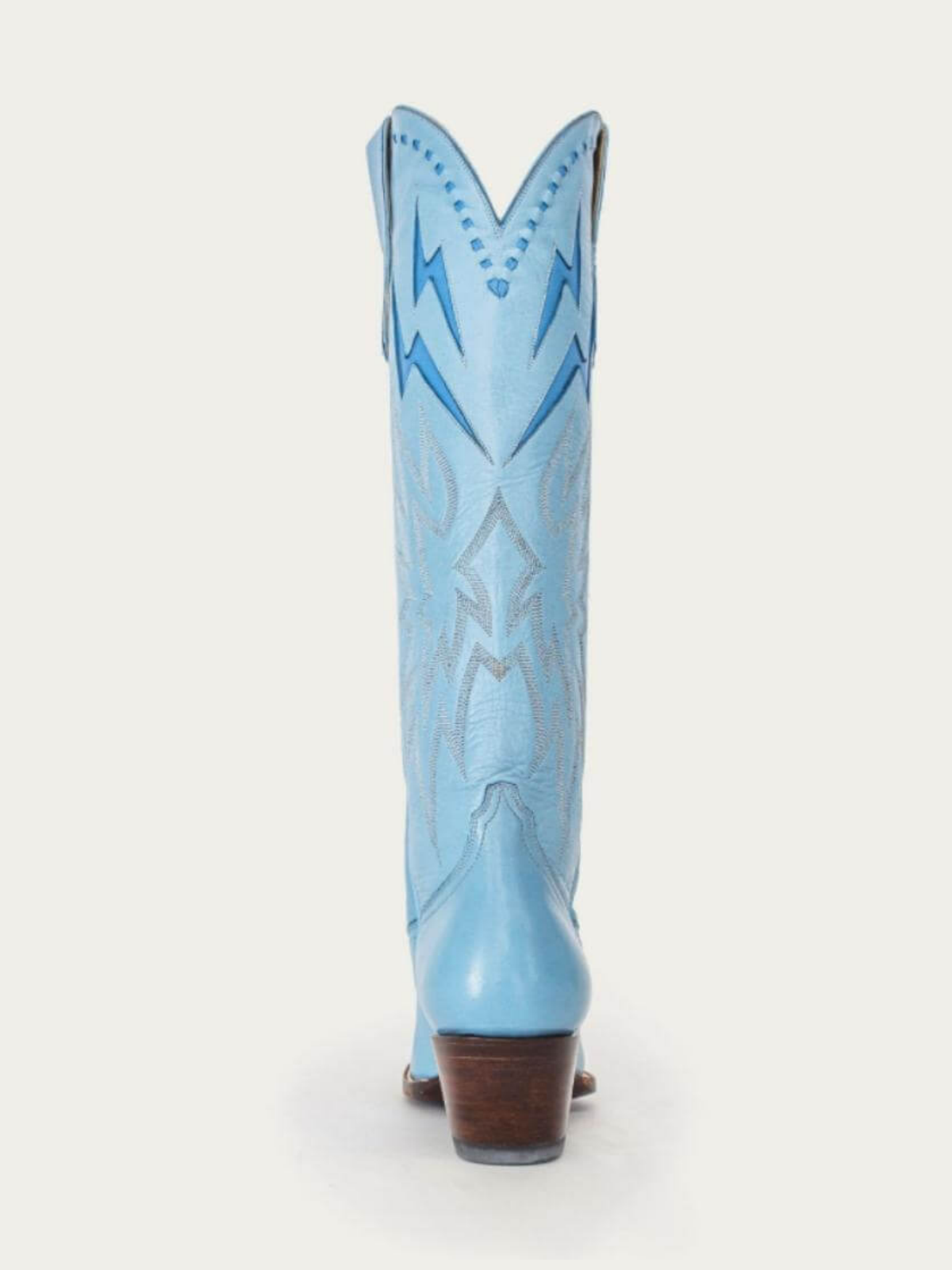 Powder Blue Almond-Toe Embroidery Lightning Inlay Wide Mid Calf Cowgirl Boots