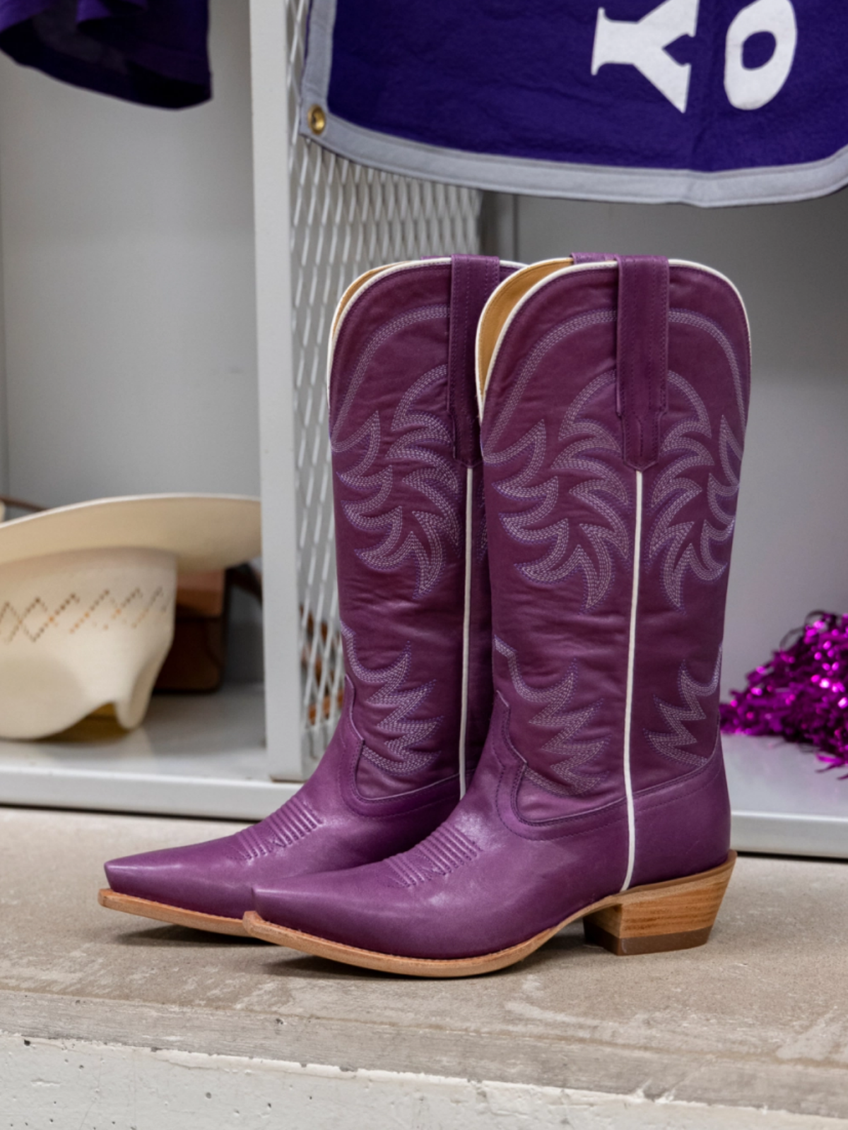 Violet Embroidery Snip-Toe Wide Mid Calf Tall Western Boots For Women