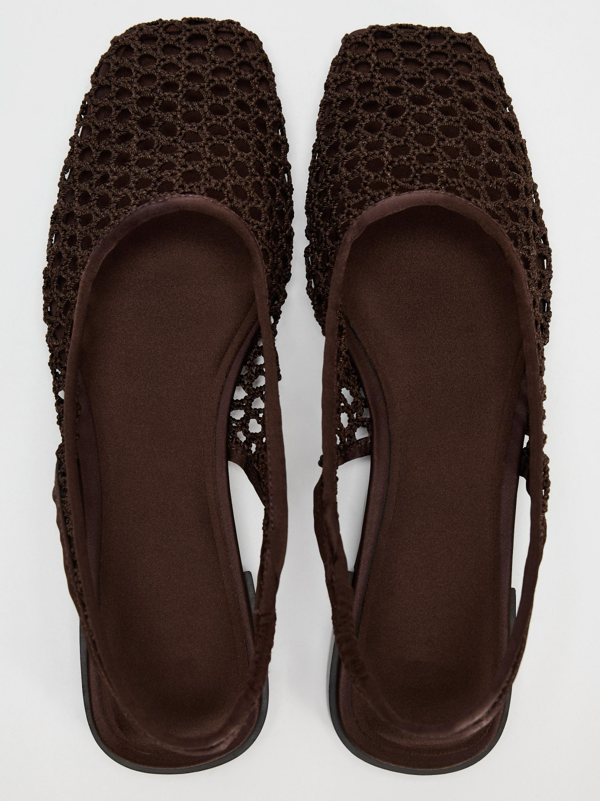 Brown Square-Toe Hand Knitting Woven Slingback Flats