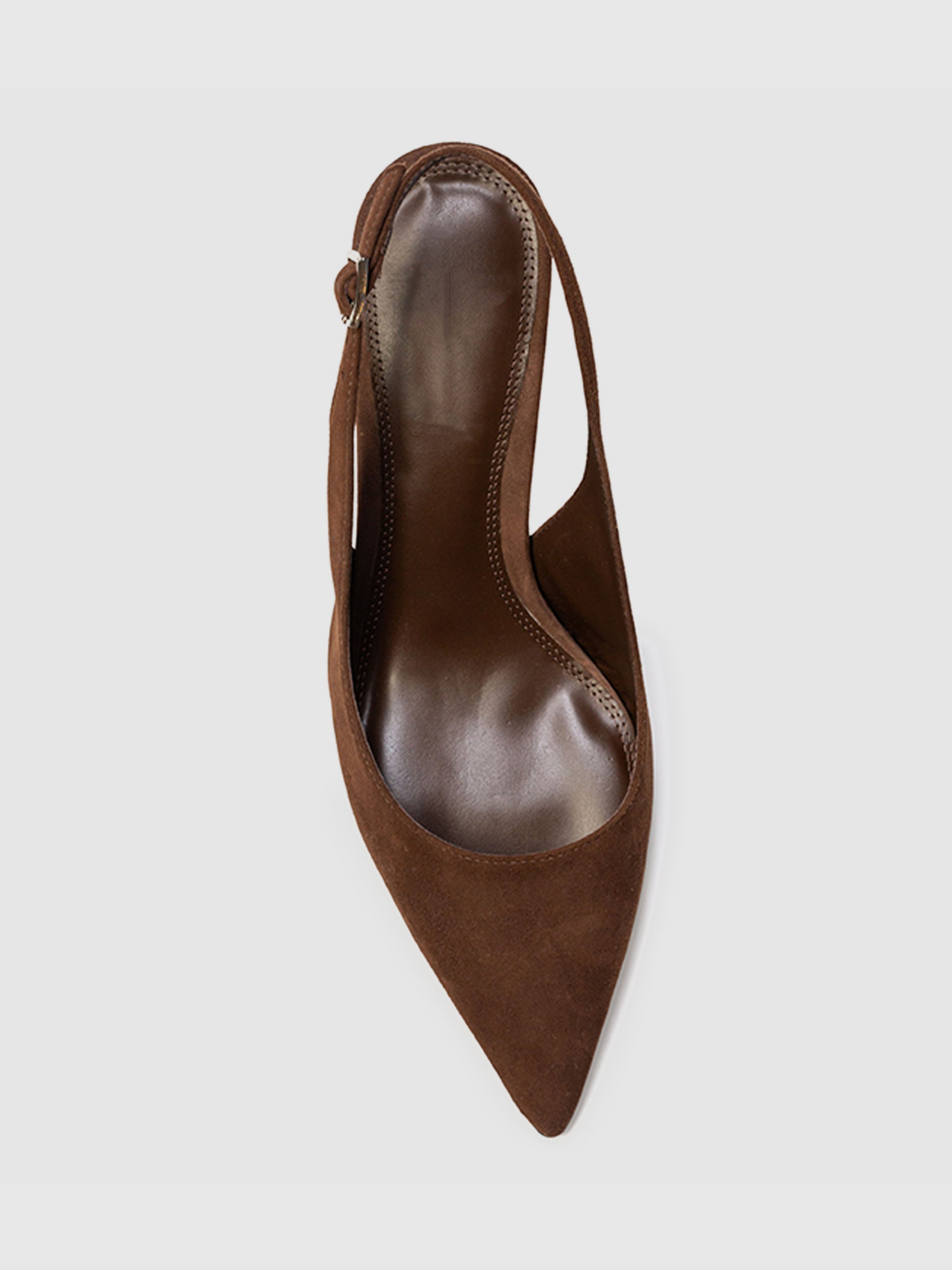 Brown Faux Suede Pointed-Toe Slingback Kitten Heels