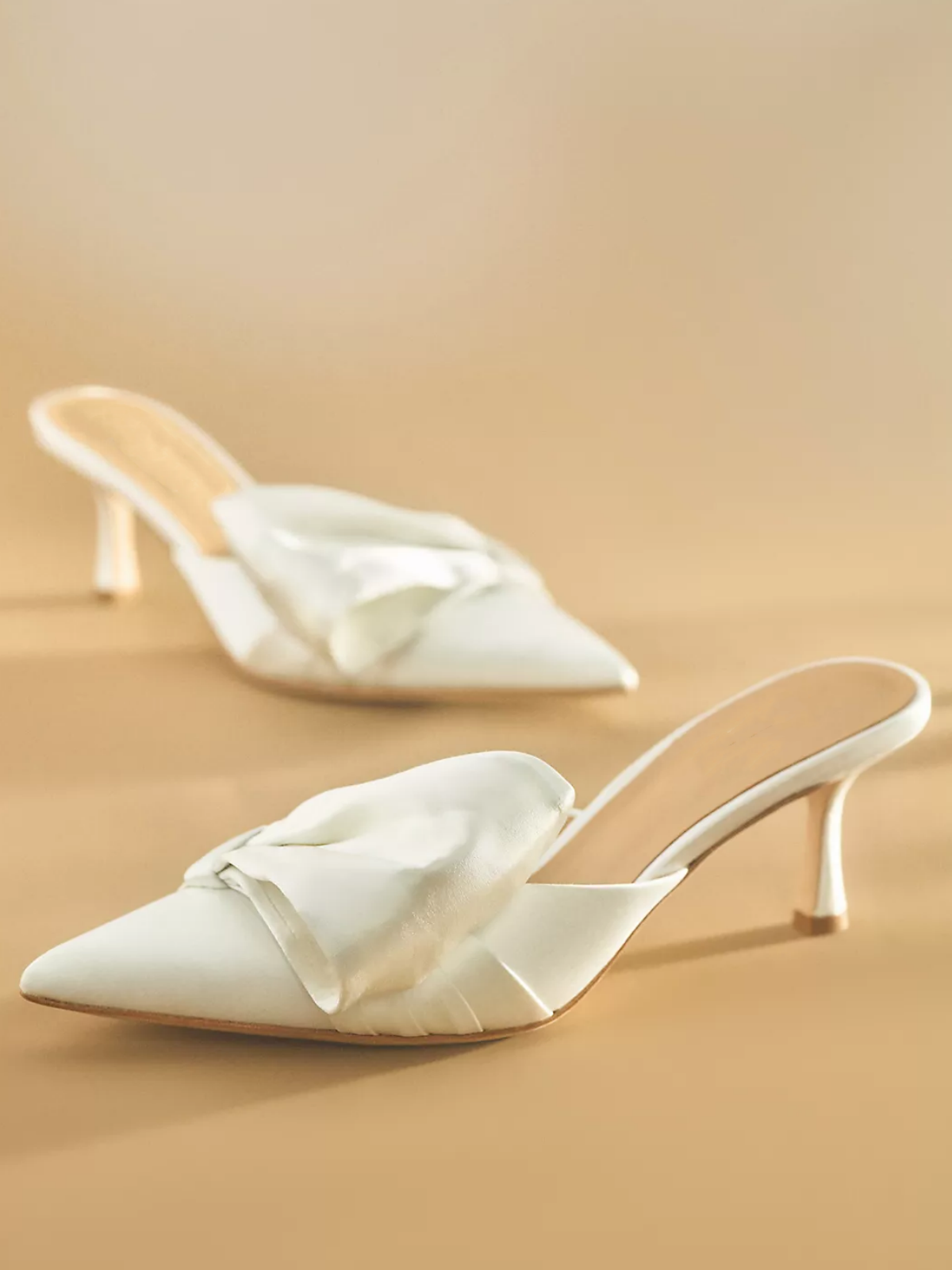 Ivory Satin Pointed-Toe Pump Kitten Heels