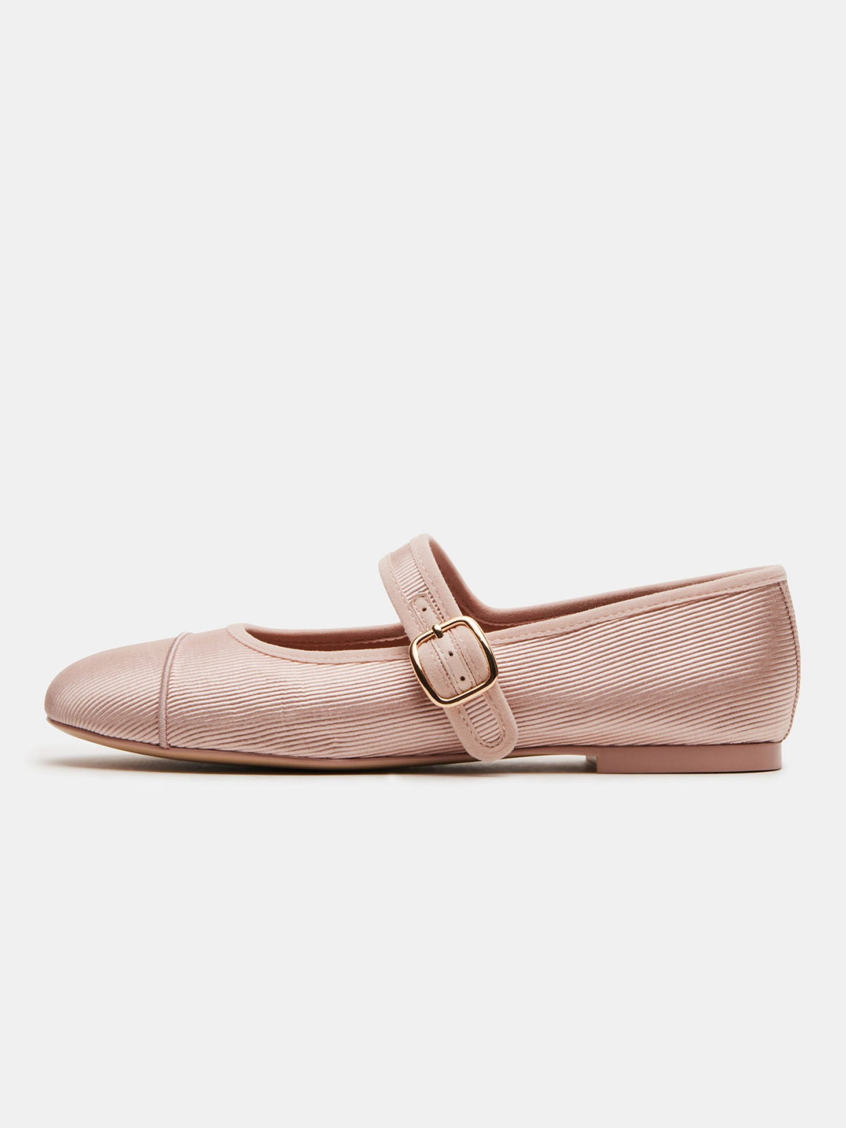 Blush Pink Cloth Round-Toe Bridge Strap Side Buckle Mary Janes Ballet Flats