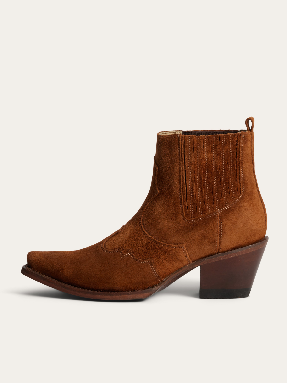 Tan Faux Suede Snip-Toe Cowgirl Ankle Booties