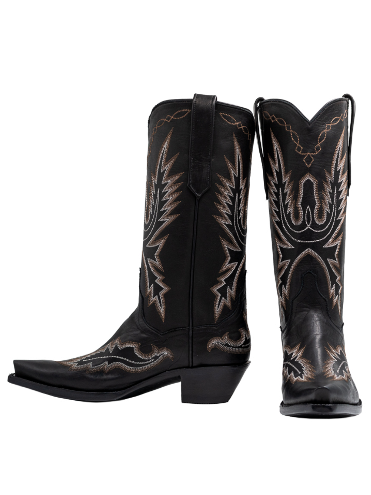 Snip-Toe Classic Embroidery Wide Mid Calf Tall Cowgirl Boots - Black