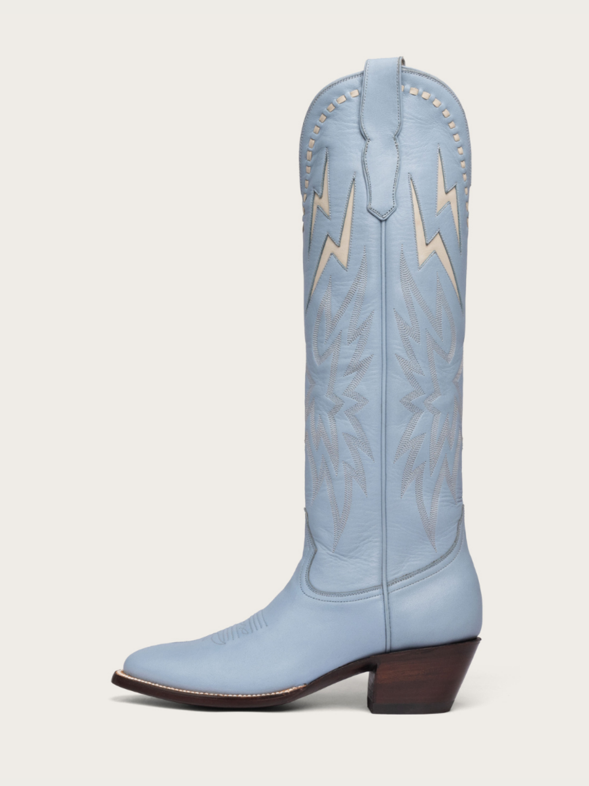 White Lightning Inlay Stitch Embroidery Almond-Toe Wide Mid Calf Tall Cowgirl Boots - Powder Blue