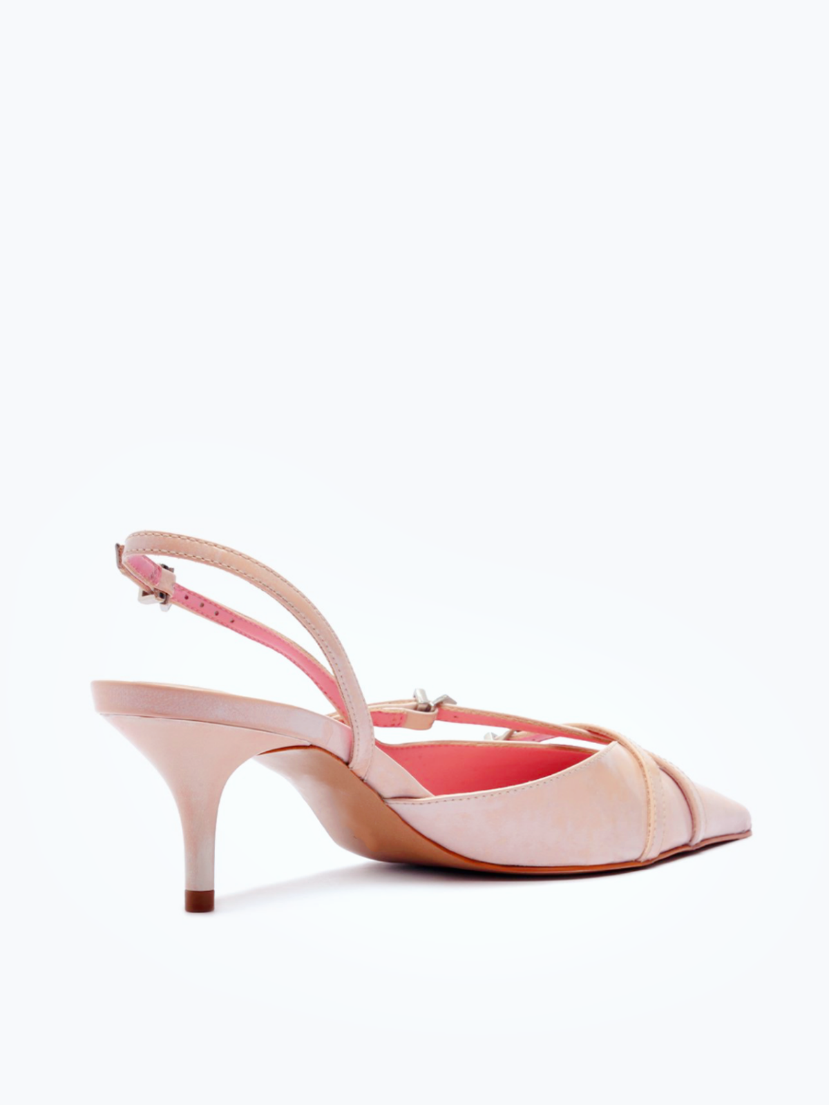 Pink Buckled Strappy Kitten Heels Slingback Courts Scarpin Pumps