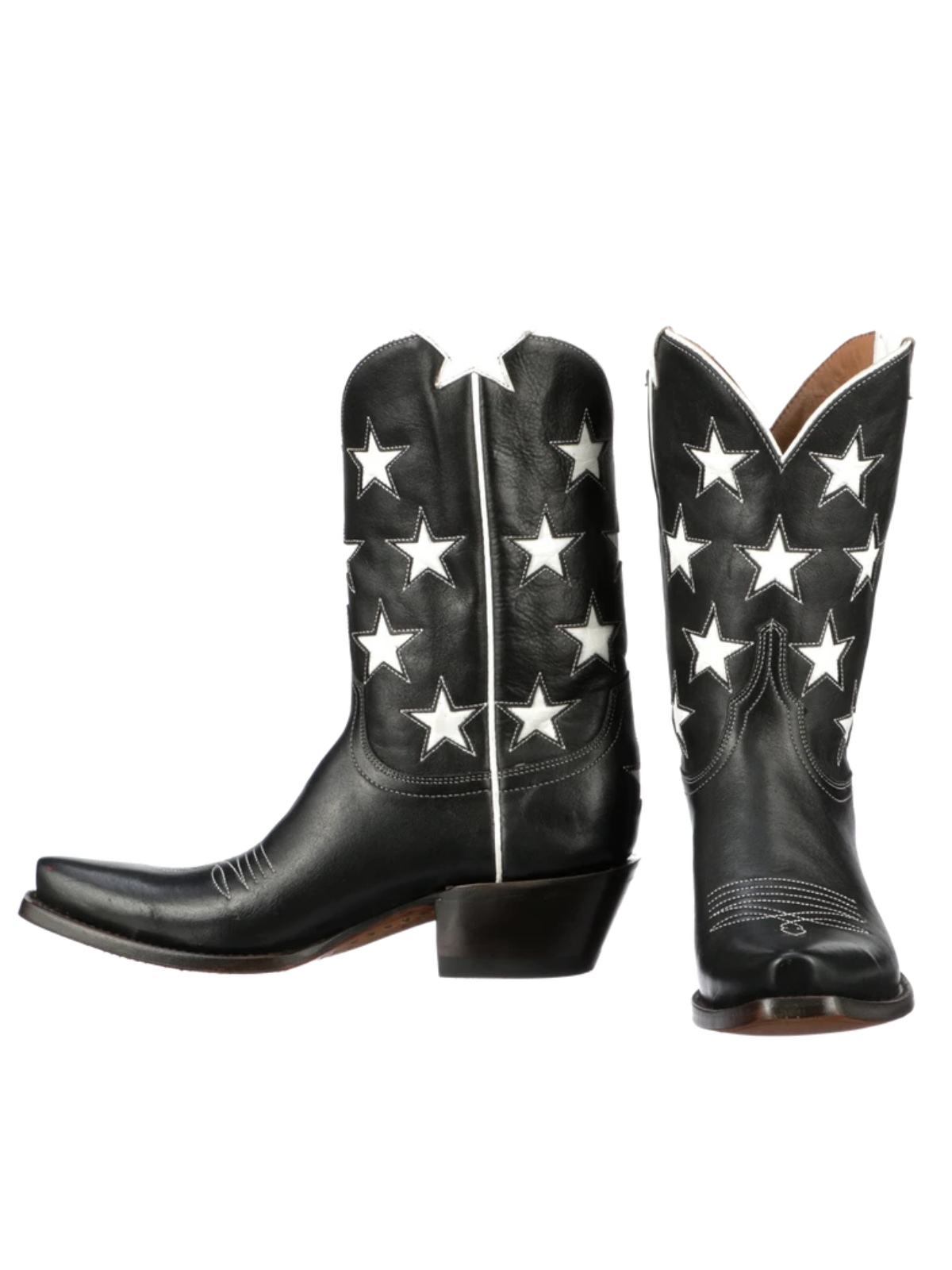 Star Inlays Snip-Toe Wide Mid Calf Western Boots For Women - Black