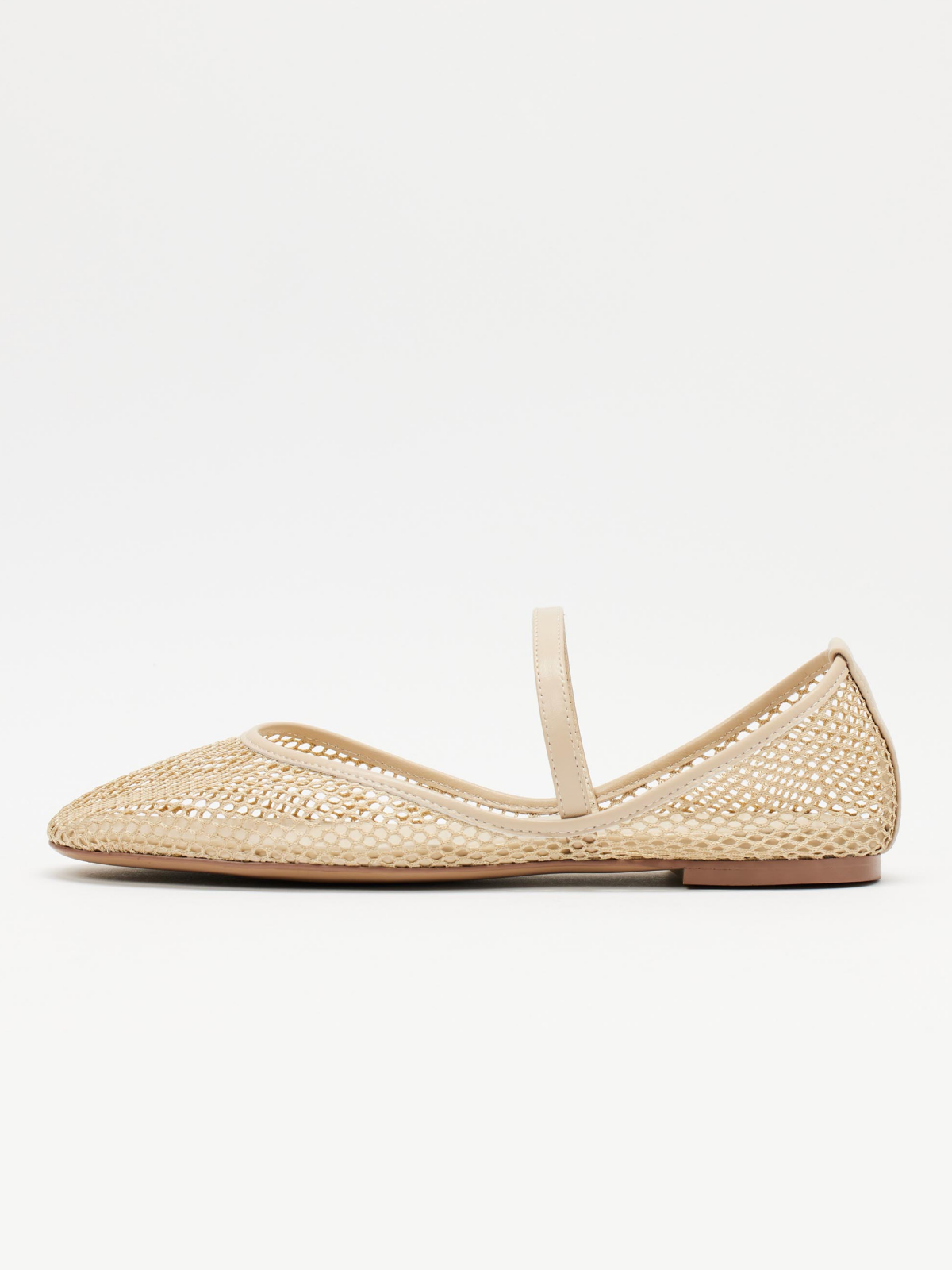 Cream Fishnet Ballet Flats Mary Janes With Square Toe