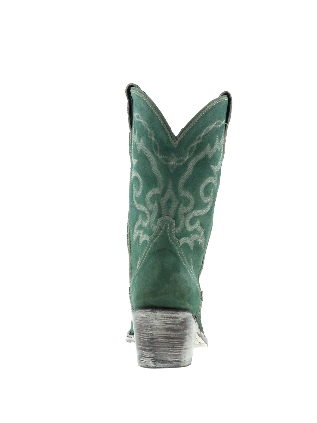 Embroidery Almond-Toe Wide Mid Calf Cowgirl Boots - Green Faux Suede