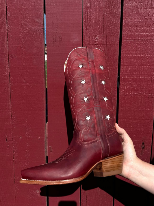 Redwood Snip-Toe Wide Mid Calf Cowgirl Tall Boots With White Star Inlay