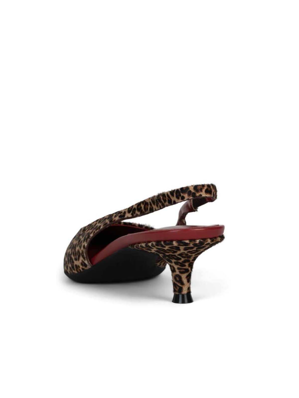 Leopard Print Faux Pony Hair Slip-On Pointed-Toe Slingback Kitten Heel