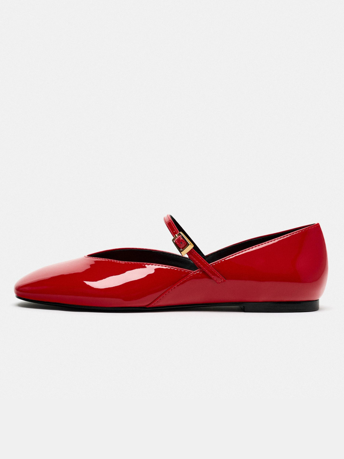 Patent Red Square-Toe Buckle Closure At Instep Mary Janes Flats