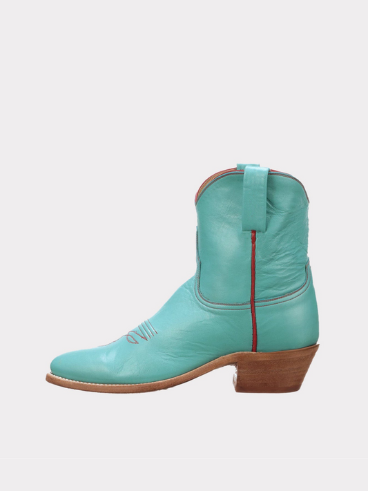 Turquoise Almond-Toe Wide Mid Calf Western Boots For Women