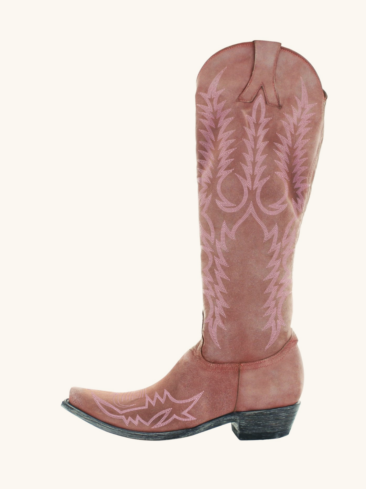 Pink Faux Suede Embroidery Half Zip Cowgirl Tall Boots Western Knee High Boots