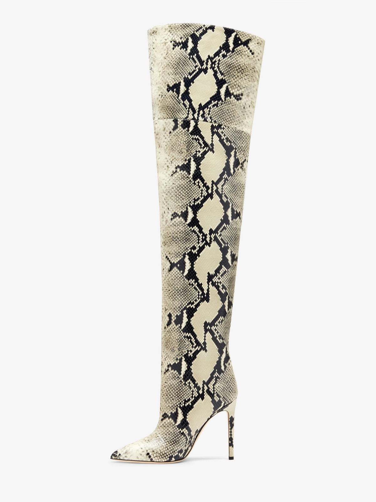 Snakeskin Pointed-Toe Wide Calf Over-The-Knee Tall Stiletto Boots