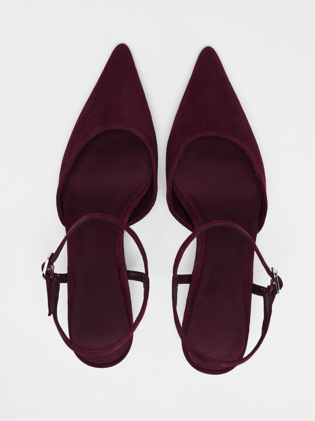 Burgundy Faux Suede Pointed-Toe Slingback Kitten Heels