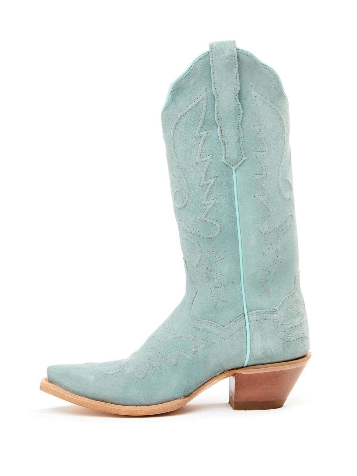 Light Green Faux Suede Embroidery Snip-Toe Tall Wide Mid Calf Western Boots For Women