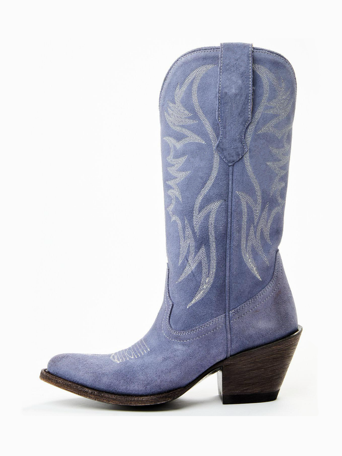 Faux Suede Wings Embroidery Pointed-Toe Wide Mid Calf Tall Cowgirl Boots - Periwinkle