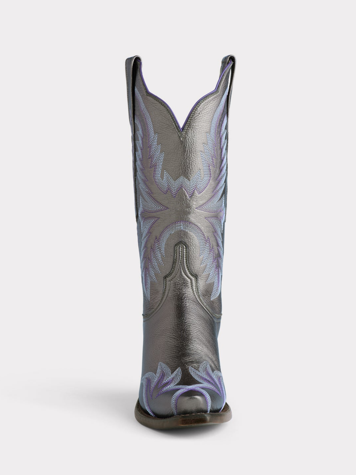 Metallic Pewter Snip-Toe Embroidery Wide Mid Calf Tall Cowgirl Boots