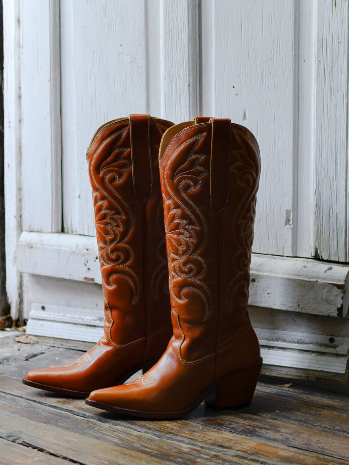 Fancy Embroidery Snip-Toe Wide Mid Calf Cowgirl Boots - Camel