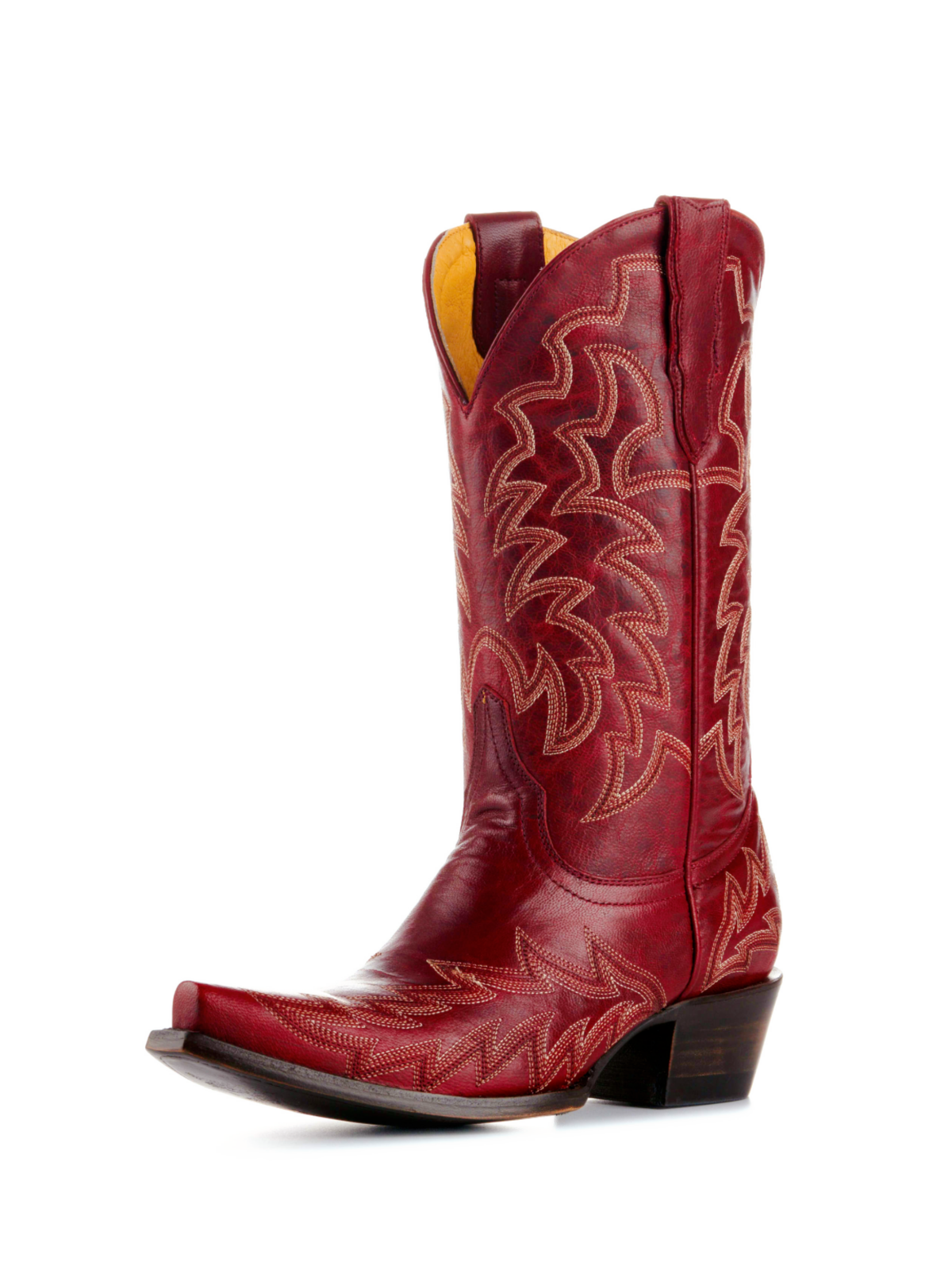 Dark Red Embroidery Snip-Toe Wide Mid Calf Cowboy Boots For Women