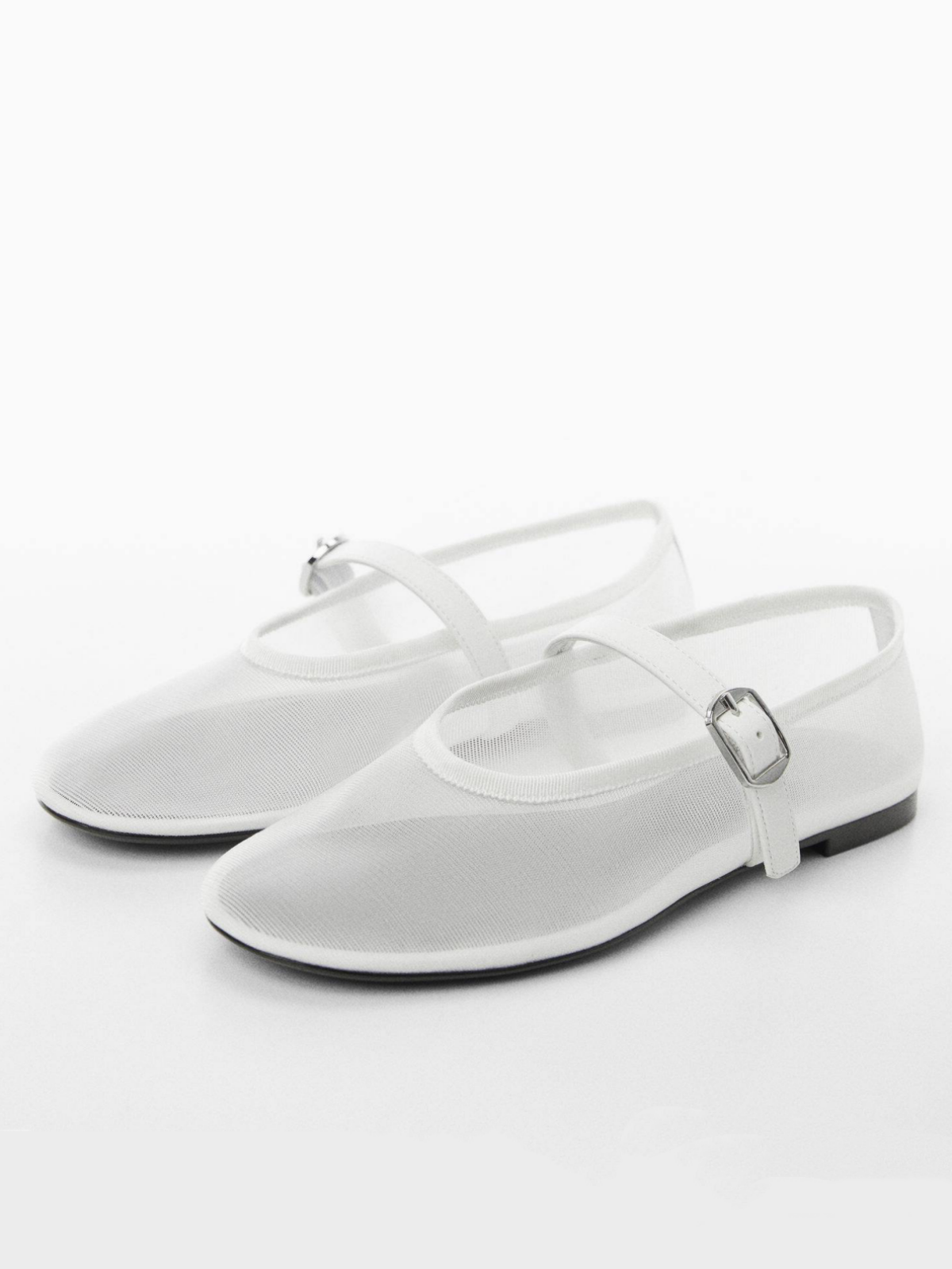 White Mesh Ballet Flats Mary Janes With Buckle Strap