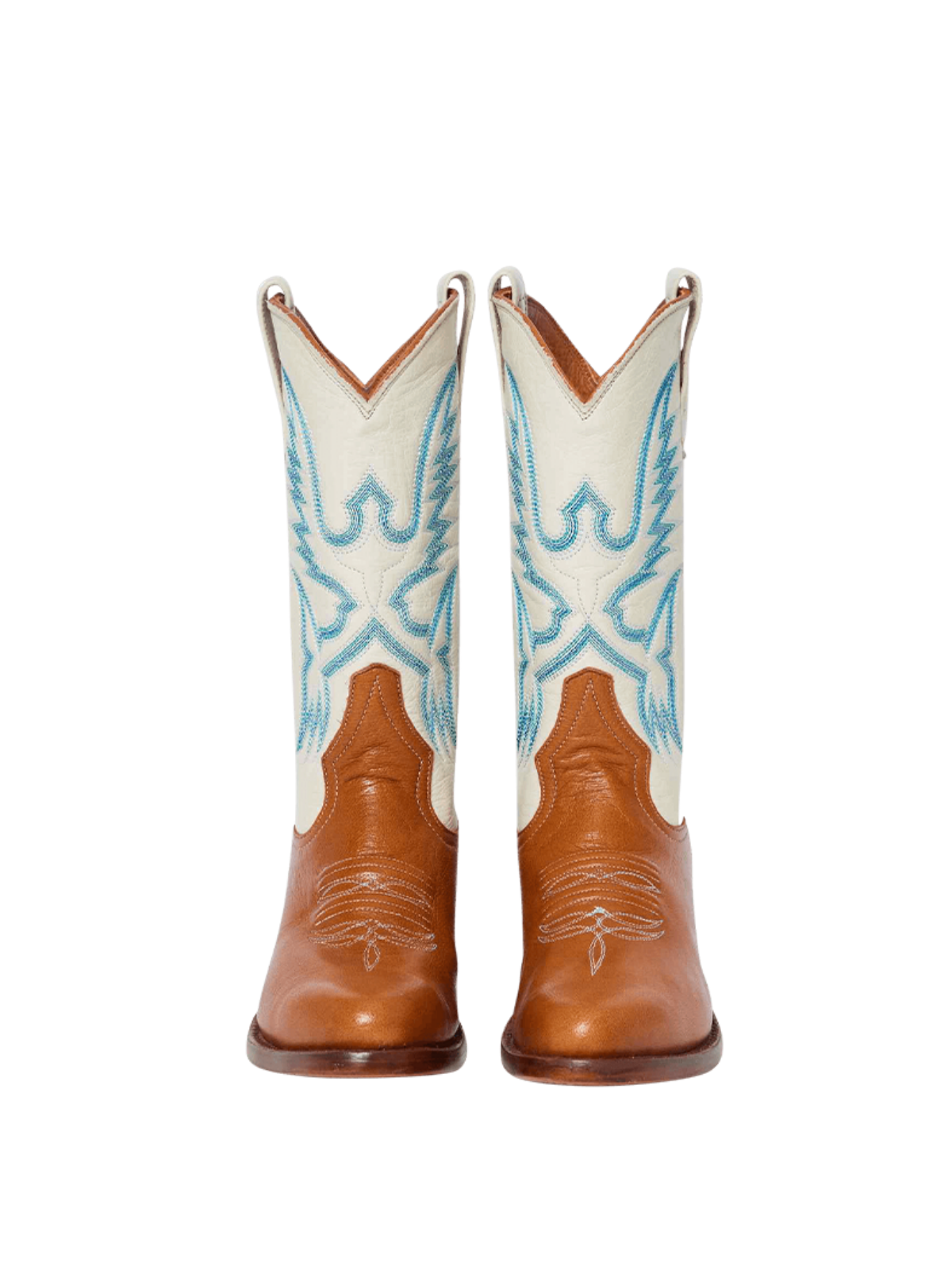 Almond-Toe Classic Western Embroidery Wide Mid Calf Cowgirl Boots - Contrast Cream And Brown