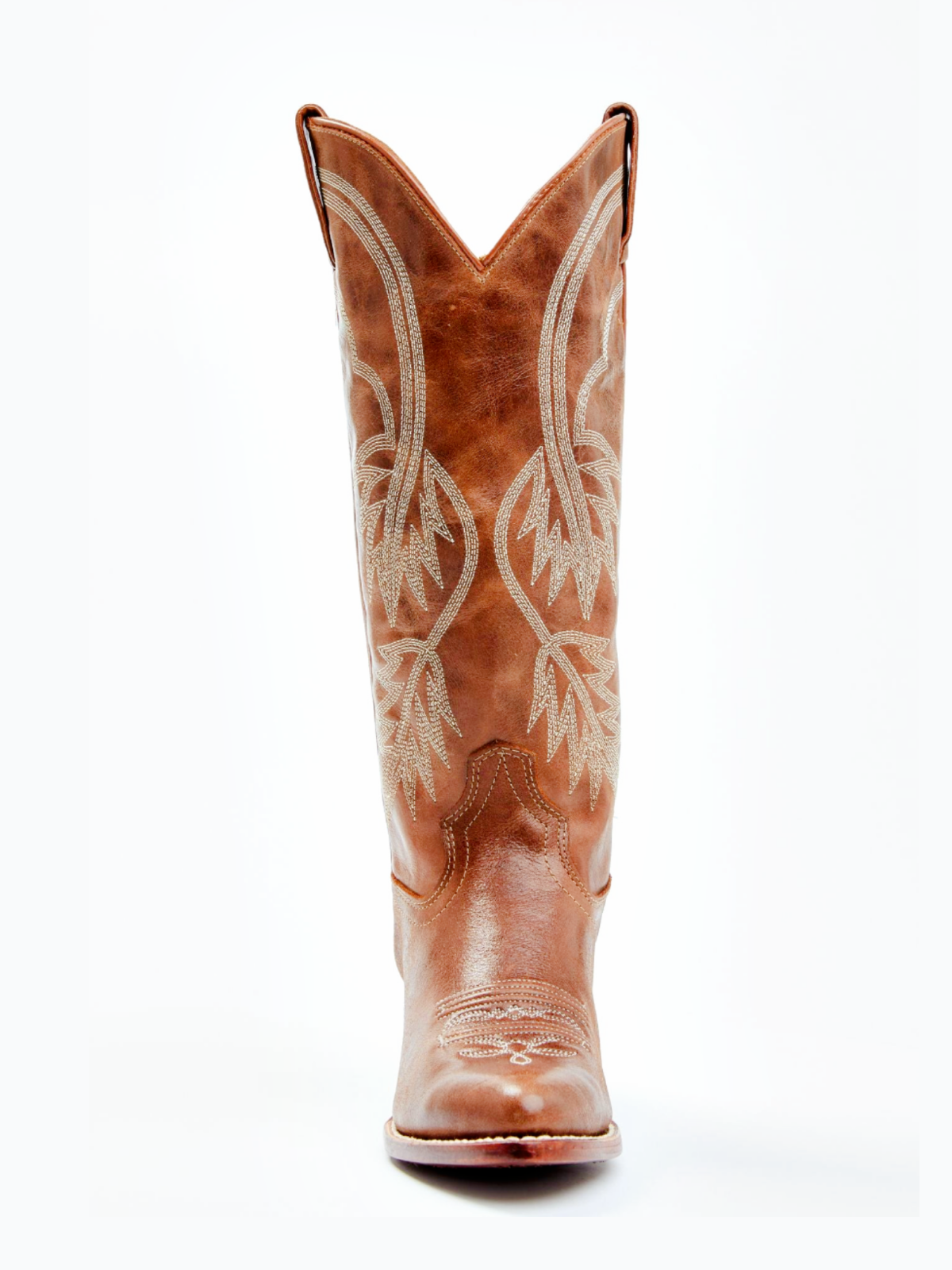 Brown Almond-Toe Fallen Leaves Embroidery Wide Mid Calf Tall Cowgirl Boots