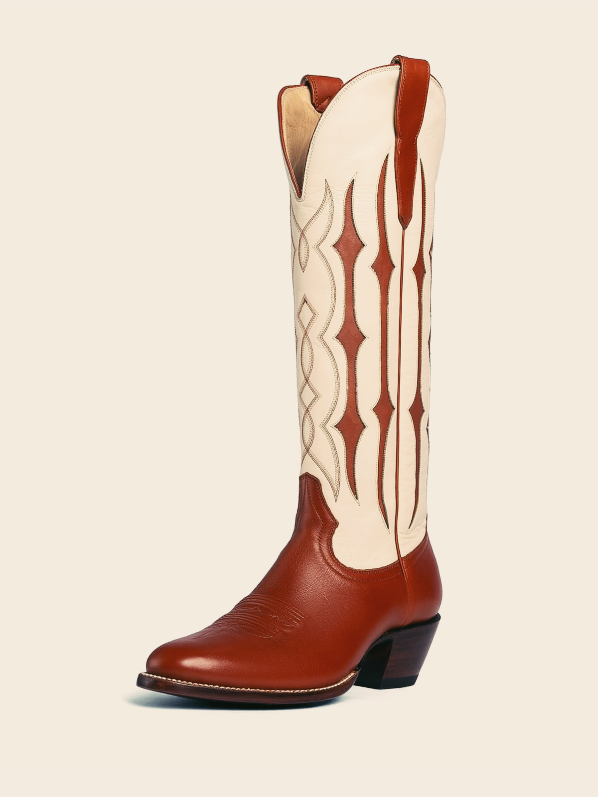 Dark Rust Contrast Inlay Stitch Almond-Toe Wide Mid Calf Western Cowgirl Boots