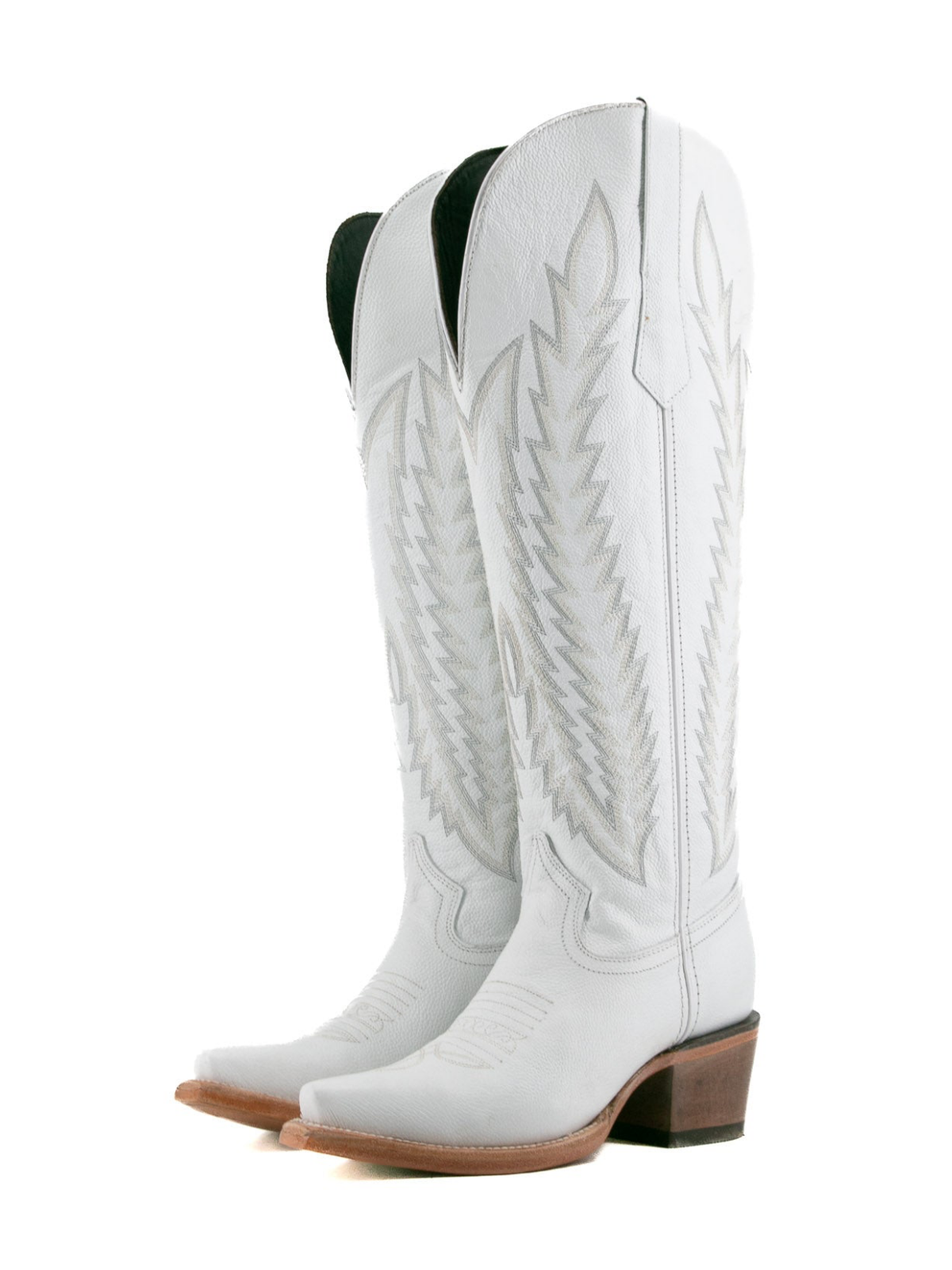 White Embroidery Snip-Toe Half-Zip Western Knee High Tall Boots