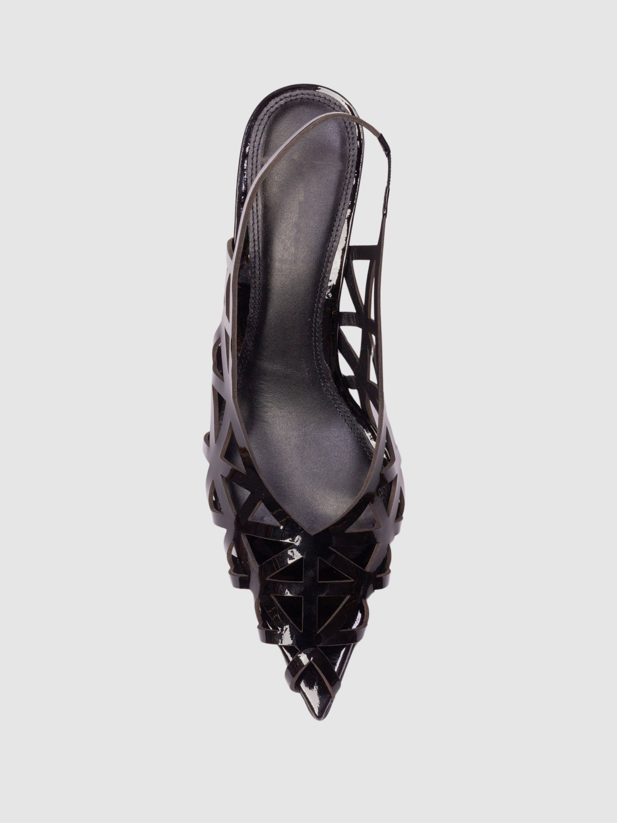 Black Patent Pointed-Toe Slingback Kitten Heels Pump With Laser Cut Upper