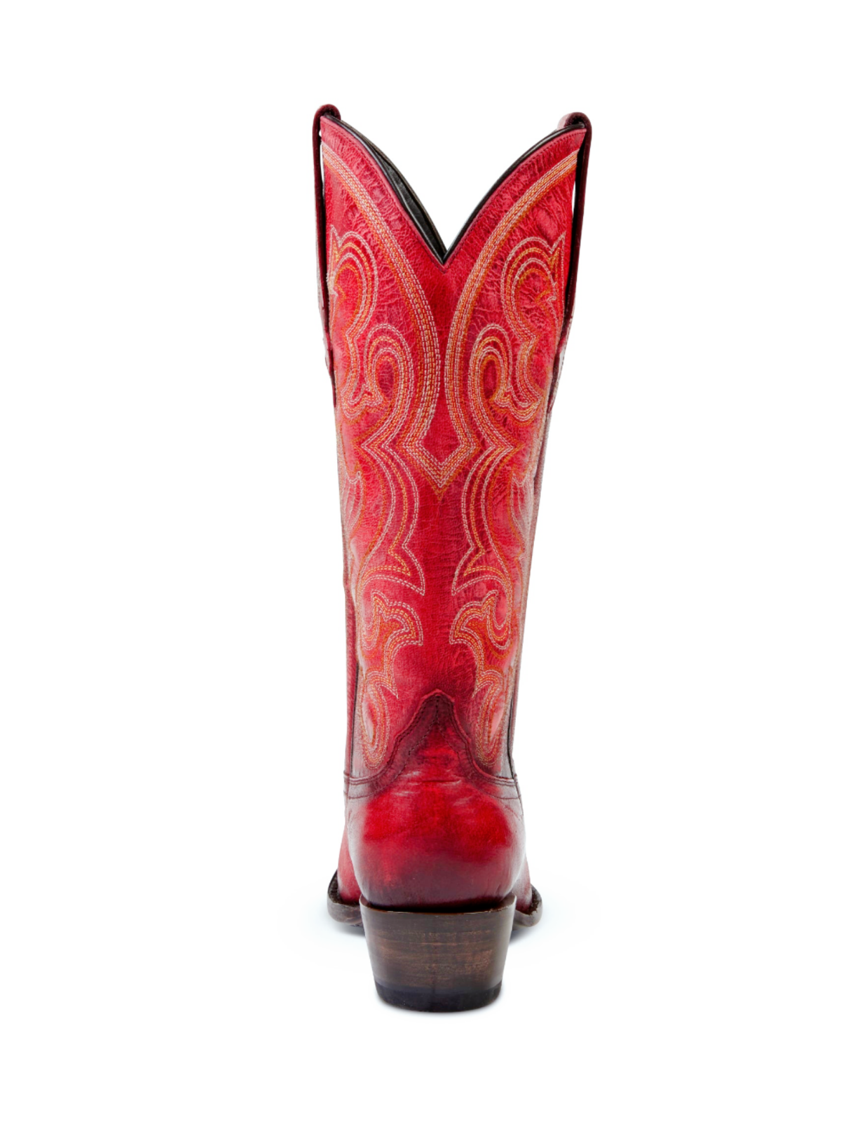 Distressed Red Embroidery Snip-Toe Wide Mid Calf Tall Cowboy Boots For Women