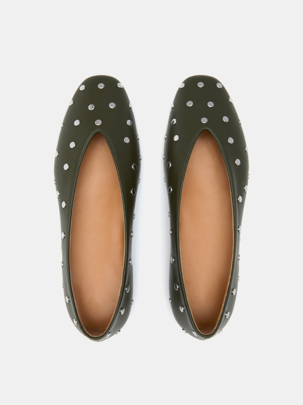 Green Studded Square-Toe Ballet Flats