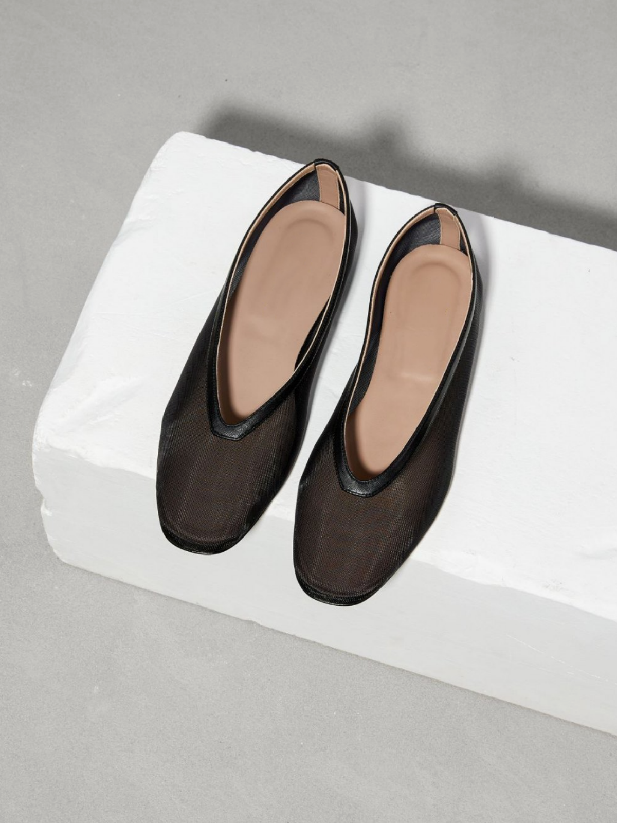 Black Mesh Square Toe Slip-On Ballet Flats