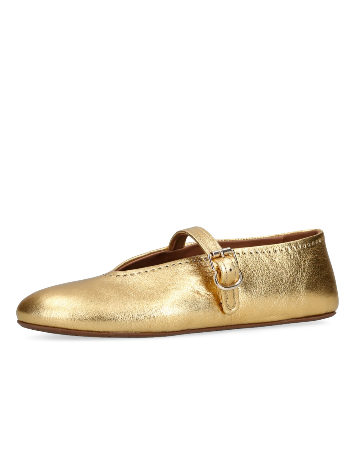 Metallic Gold Eyelet Ballet Flats Mary Janes With Buckled Strap