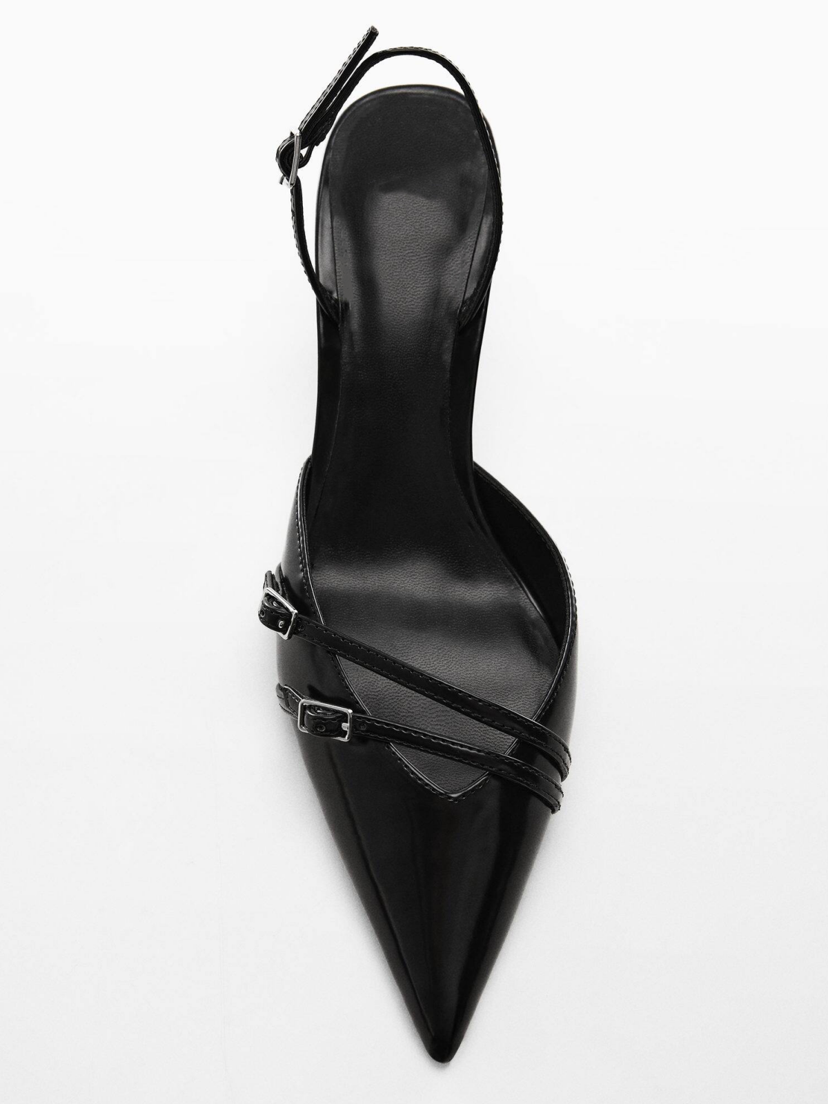 Black Buckled Strappy Pointy Kitten Heels Slingback Courts Pumps