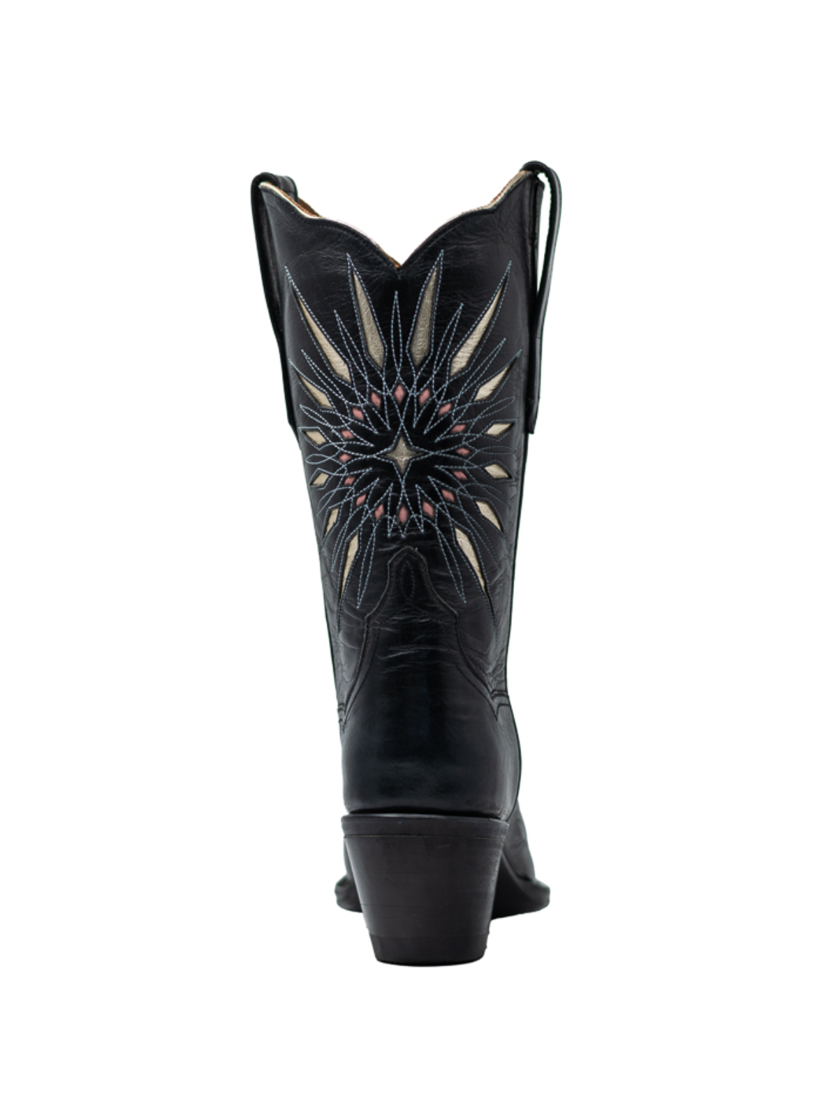 Black Starburst Inlay Snip-Toe Wide Mid Calf Cowgirl Boots