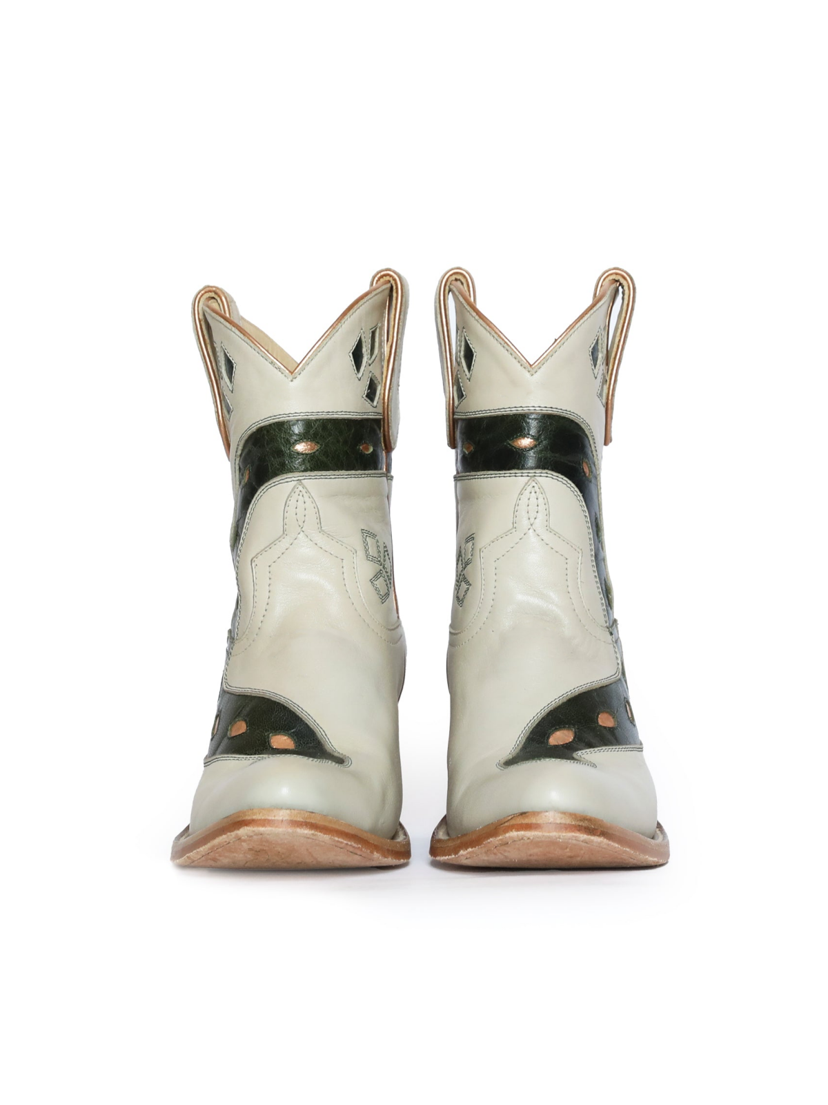 Bone Almond-Toe Snake Inlay Wide Mid Calf Cowgirl Boots