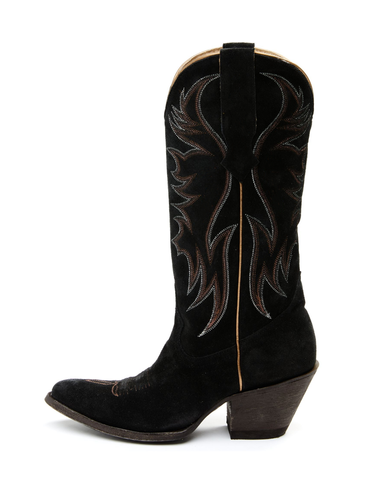 Faux Suede Wings Embroidery Pointed-Toe Wide Mid Calf Tall Cowgirl Boots - Black