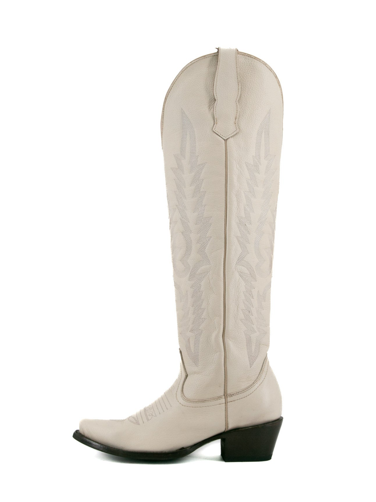 Classic Embroidery Snip-Toe Half-Zip Tall Knee High Cowgirl Boots - Ivory