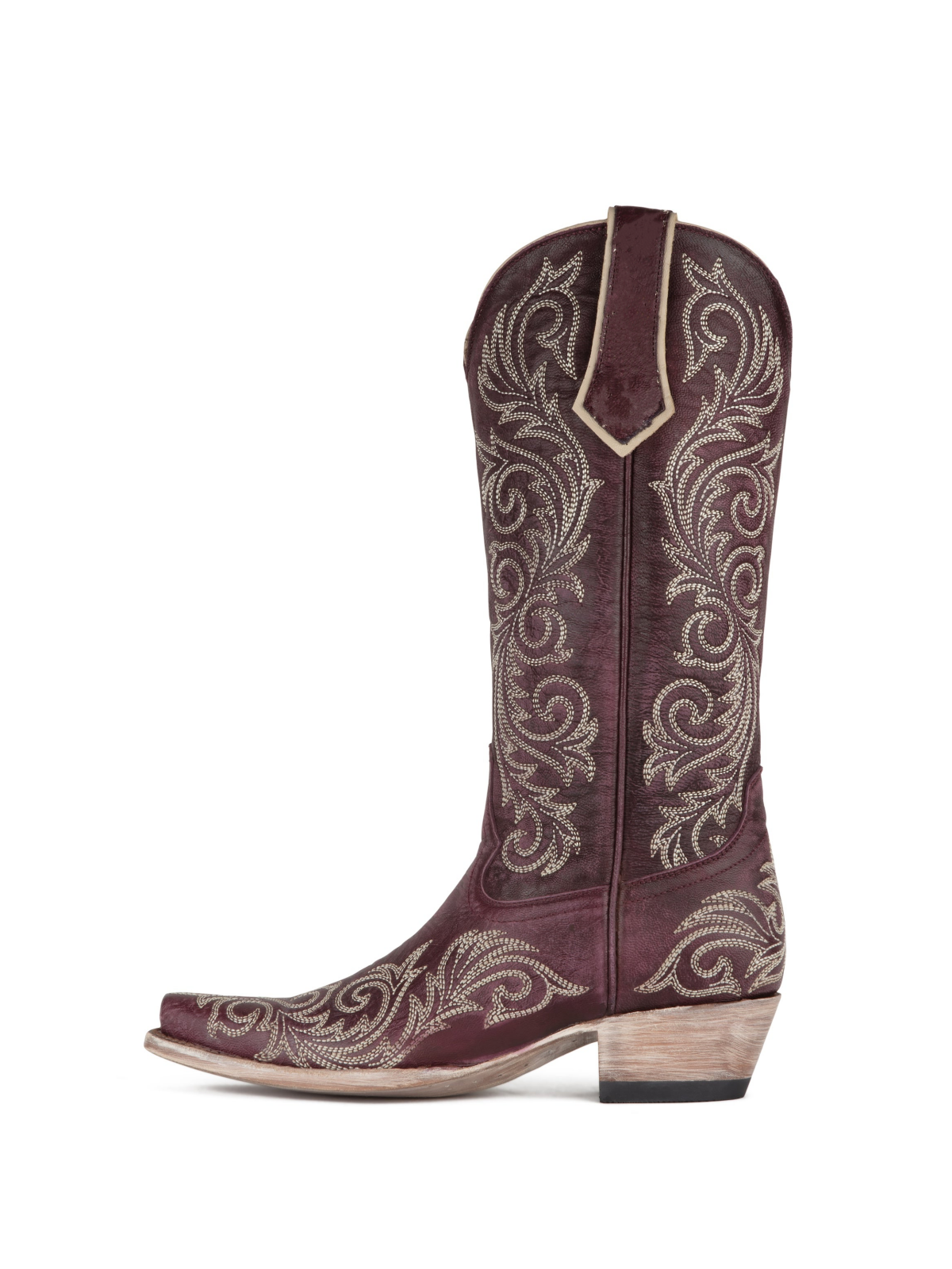 Pansy Purple Snip-Toe Embroidery Wide Mid Calf Cowgirl Tall Boots