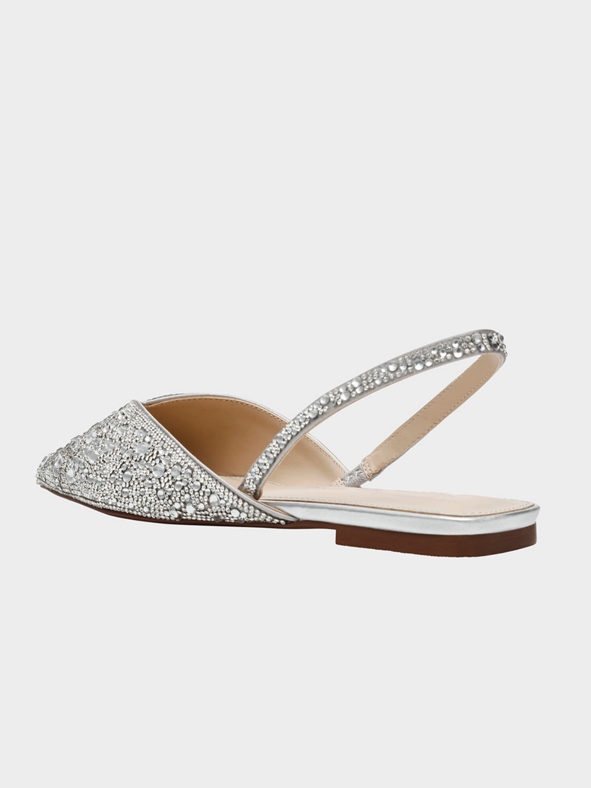 Metallic Silver Pointed-Toe Rhinestone Slingback Ballet Flats