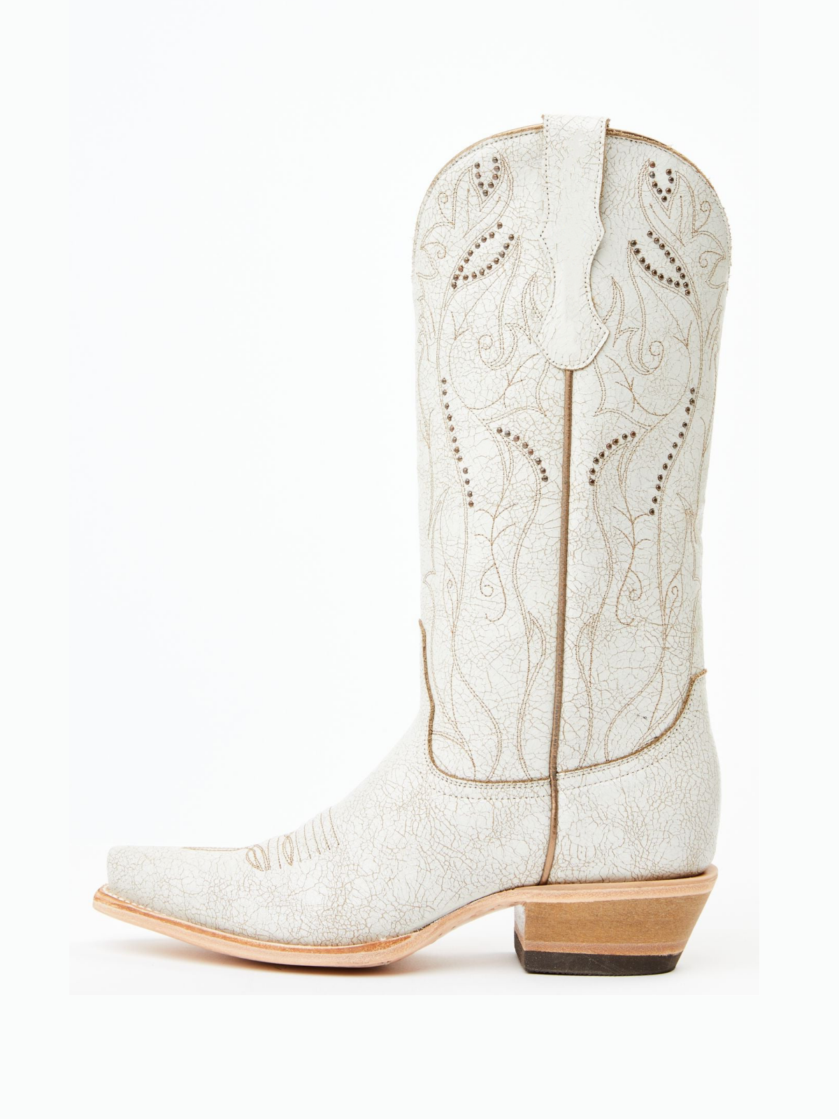 Distressed White Snip-Toe Embroidery Studded Wide Mid Calf Tall Cowgirl Boots