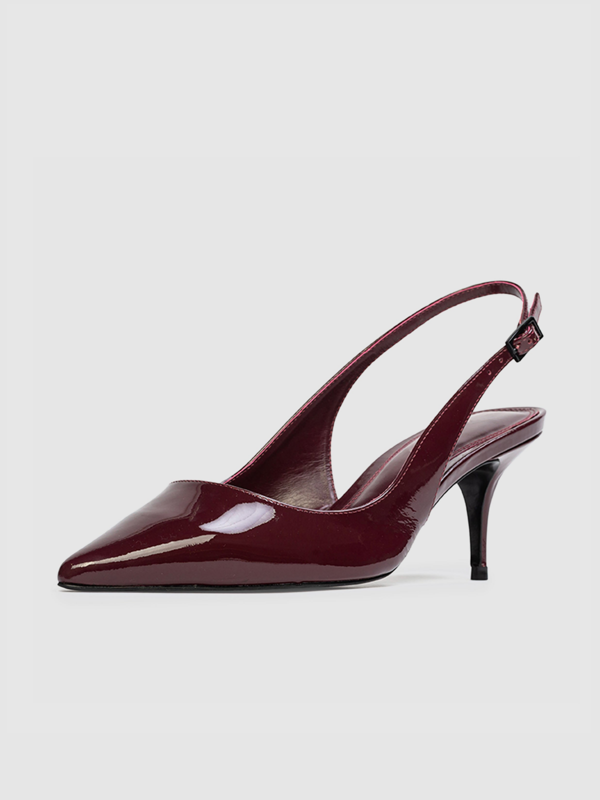 Burgundy Patent Pointed-Toe Slingback Pump Kitten Heels