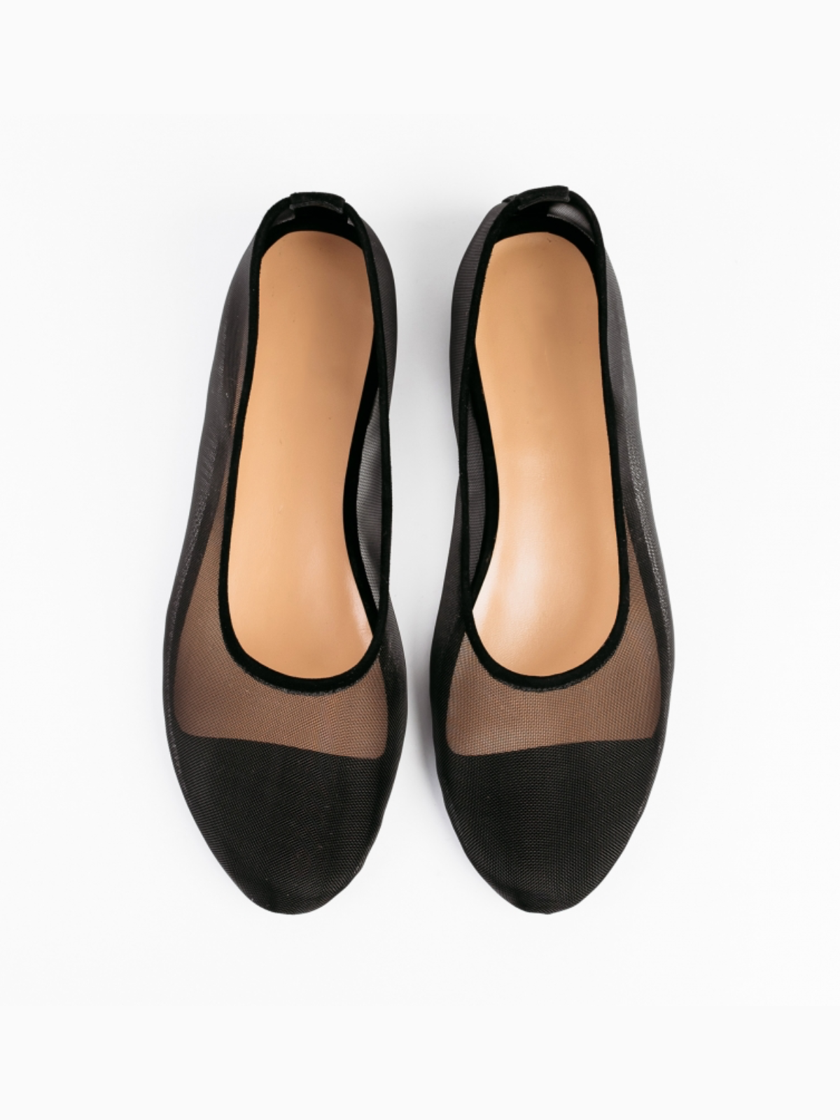 Round-Toe Slip-On Ballet Flats in Black Mesh